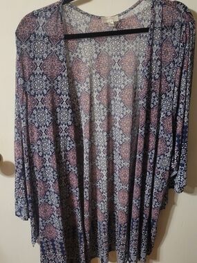 Avenue Navy and Dusty Pink Printed Open-Front Kimono